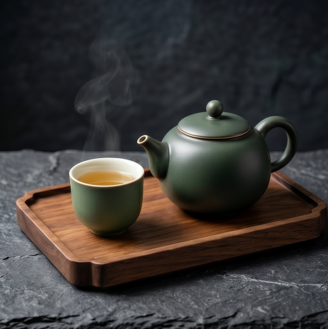 Matte Green Ceramic Teapot and Tea Cup Set