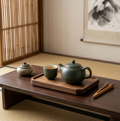 Matte Green Ceramic Teapot and Tea Cup Set