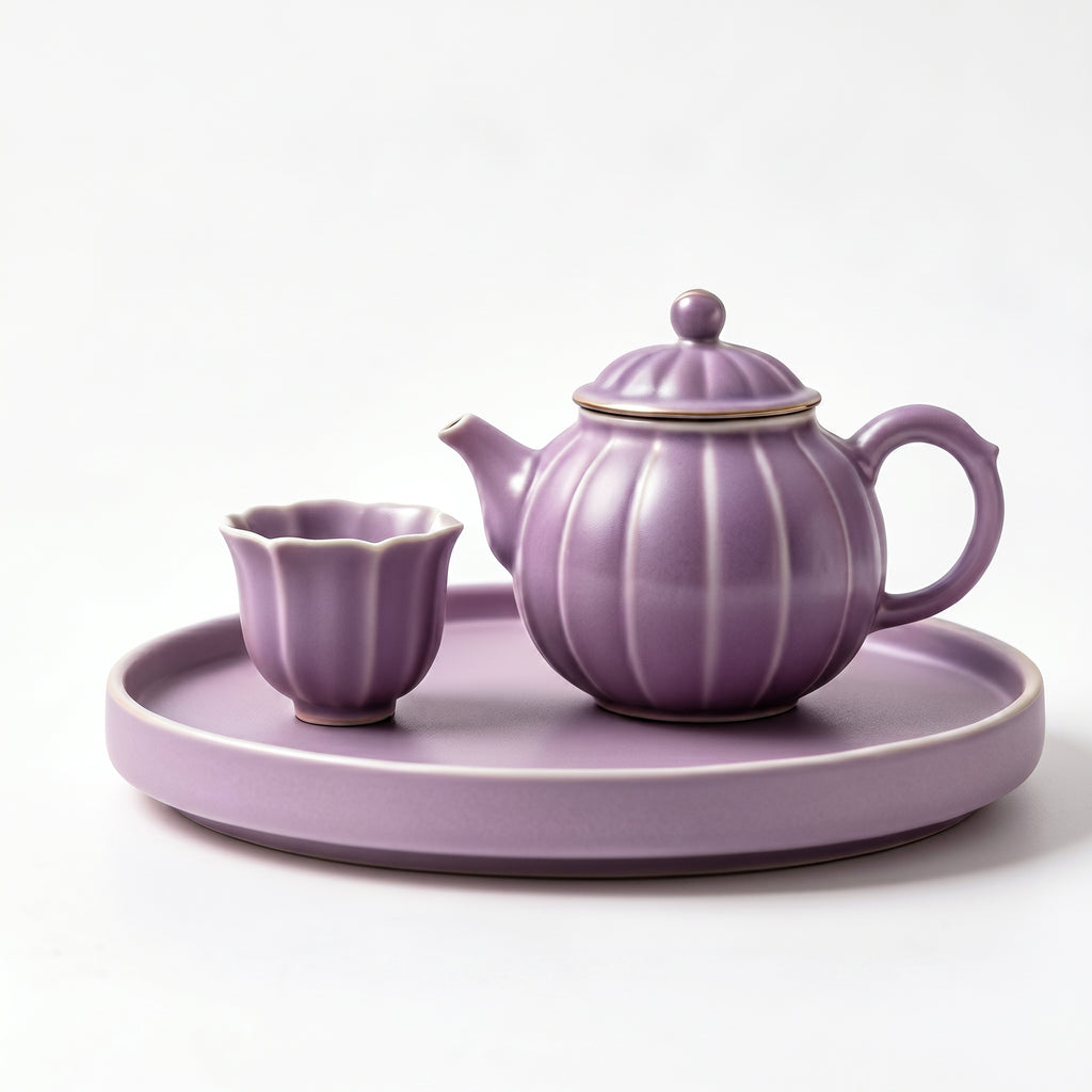Lotus-Inspired Lavender Ceramic Tea Set