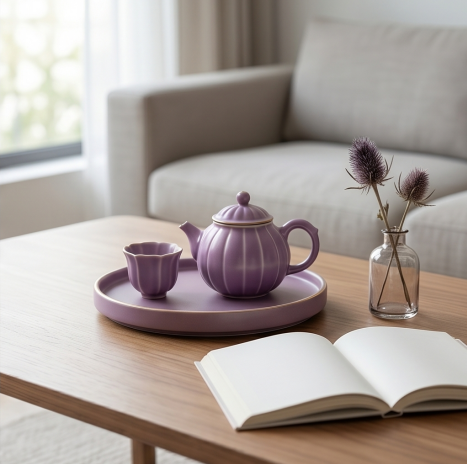 Lotus-Inspired Lavender Ceramic Tea Set