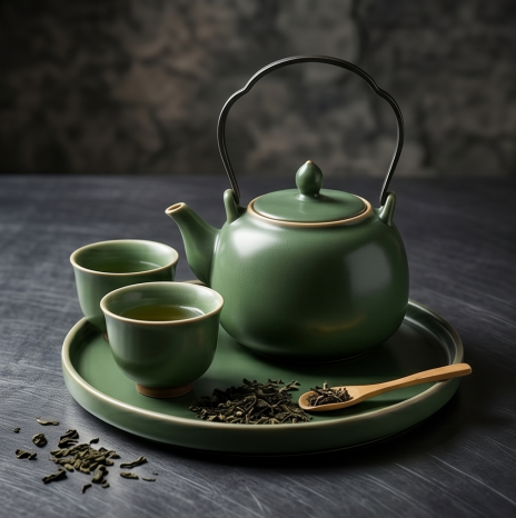 Matte Forest Green Ceramic Tea Service