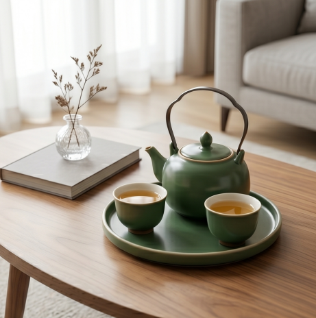 Matte Forest Green Ceramic Tea Service