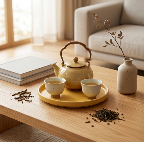 Speckled Sandstone and Amber Ceramic Tea Set