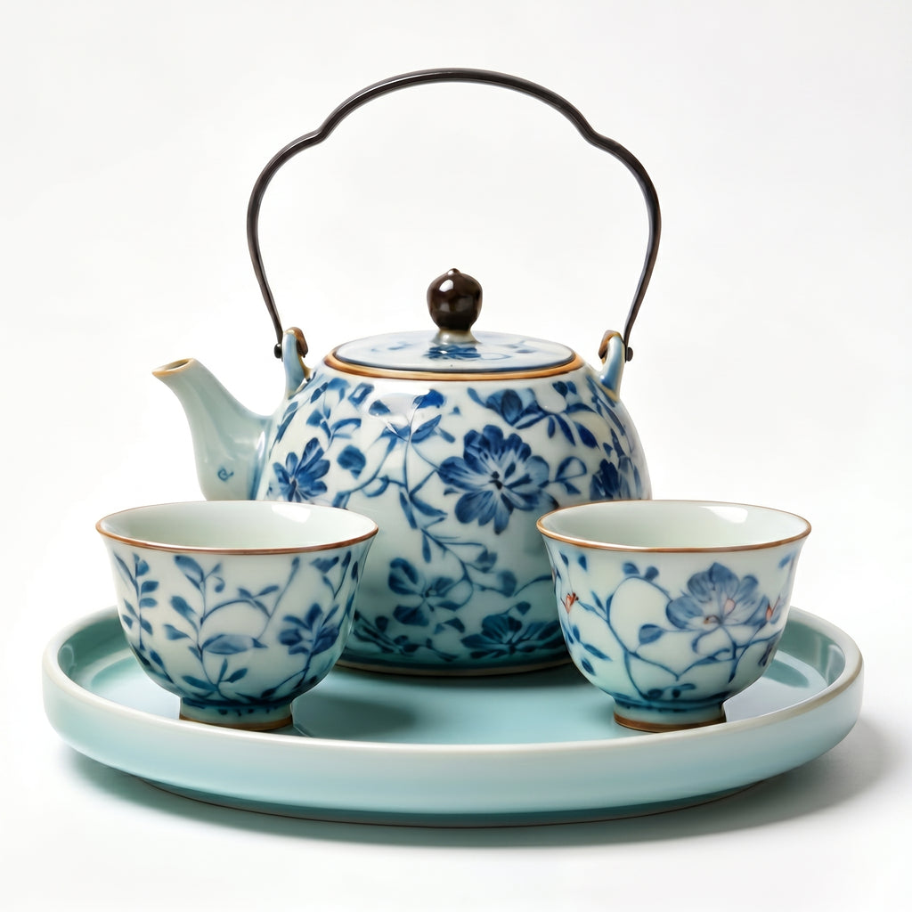 Blue and White Floral Porcelain Tea Set