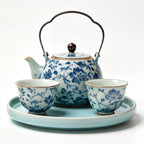 Blue and White Floral Porcelain Tea Set