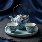 Blue and White Floral Porcelain Tea Set