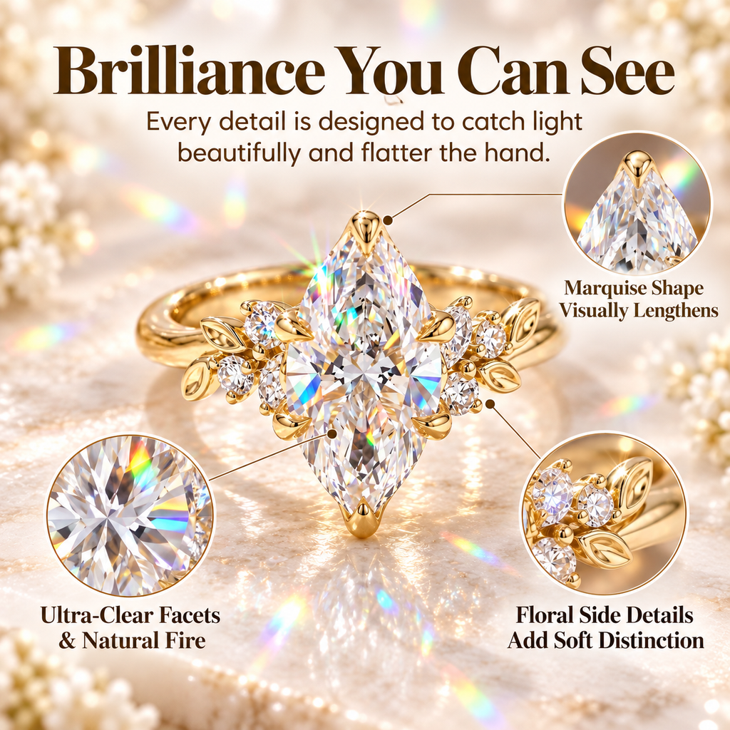 A Stunning Marquise Lab Diamond Ring Designed To Make Your Hands Look More Elegant — With Romantic Floral Details And Luxury Sparkle You'll Love Every Day-Last Day Sale-90% OFF🔥