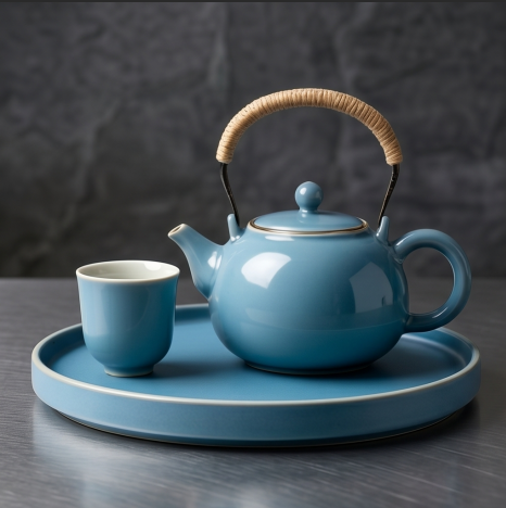 Ceramic Teapot and Cup Set with Woven Handle