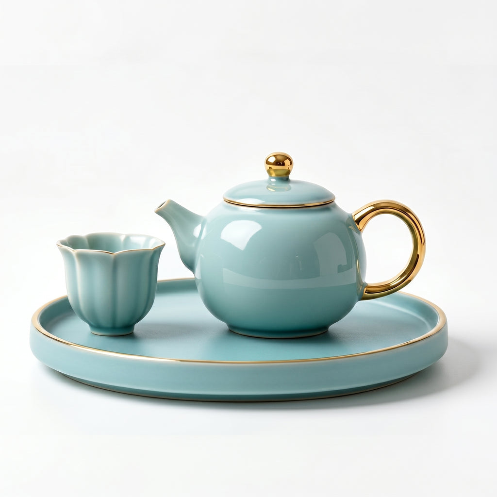 Ceramic Tea Set with Gold Accents