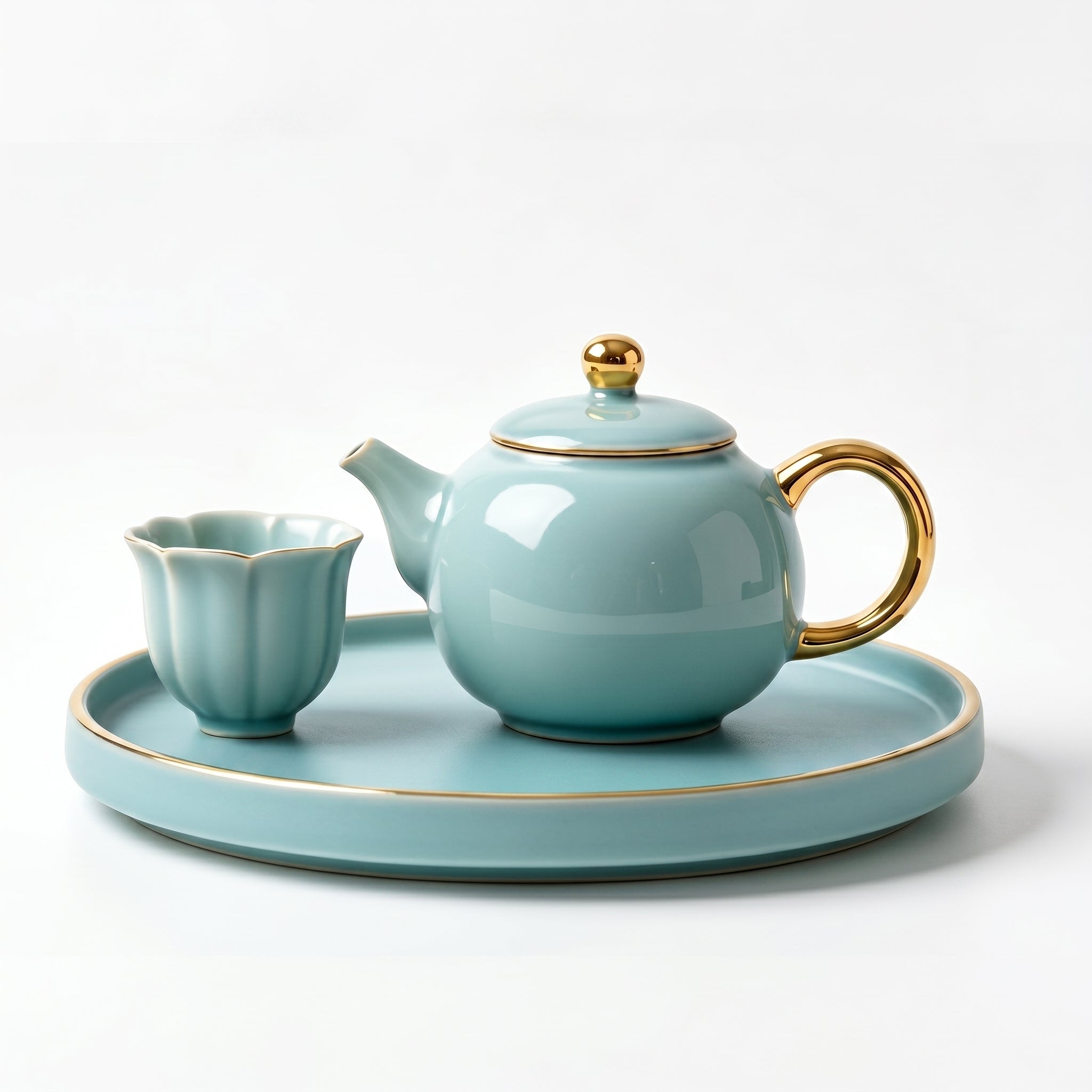 Ceramic Tea Set with Gold Accents