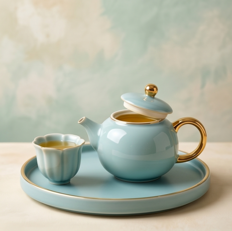 Ceramic Tea Set with Gold Accents