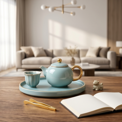 Ceramic Tea Set with Gold Accents