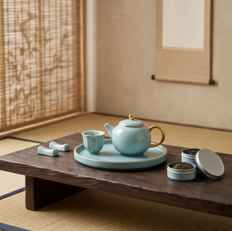 Ceramic Tea Set with Gold Accents