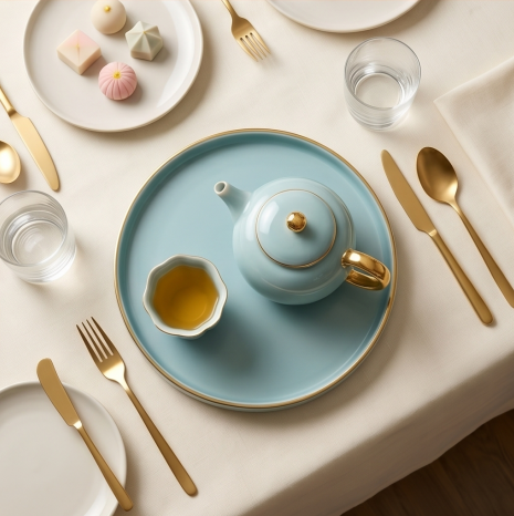Ceramic Tea Set with Gold Accents