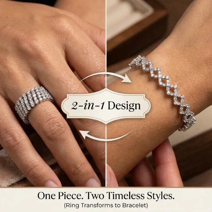 Transformable 2-in-1 Diamond Bracelet & Wide Ring in 18K White Gold--Last Day Sale-90% OFF🔥