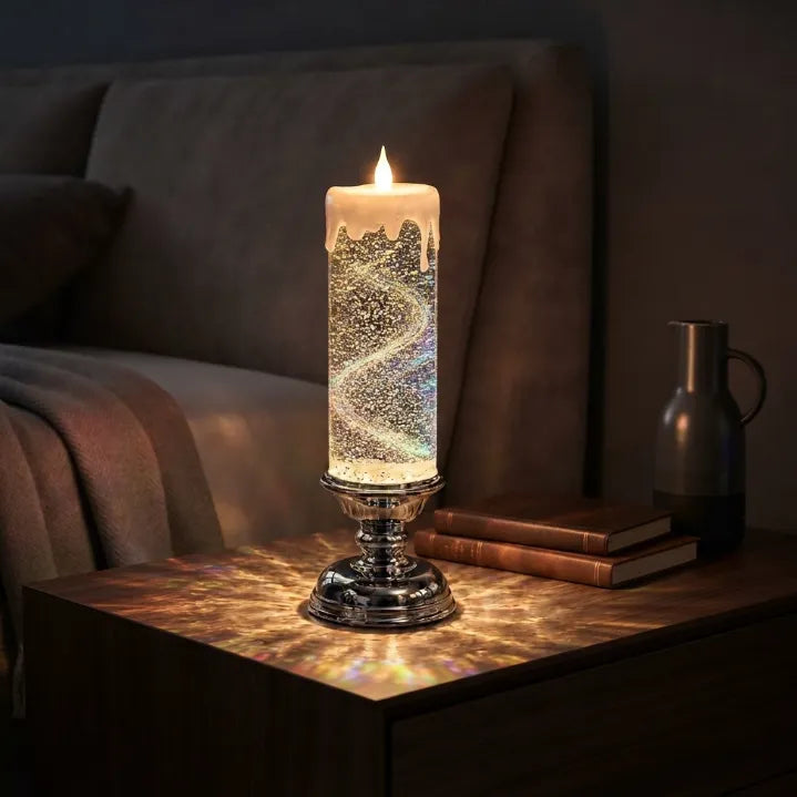 Magical Swirling Glitter LED Candle - Flameless Flickering Ambient Light with USB/Battery Power