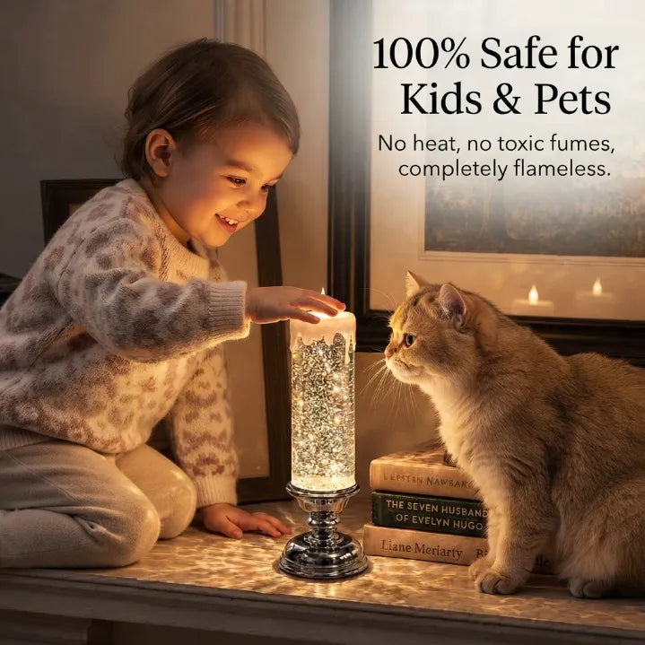 Magical Swirling Glitter LED Candle - Flameless Flickering Ambient Light with USB/Battery Power