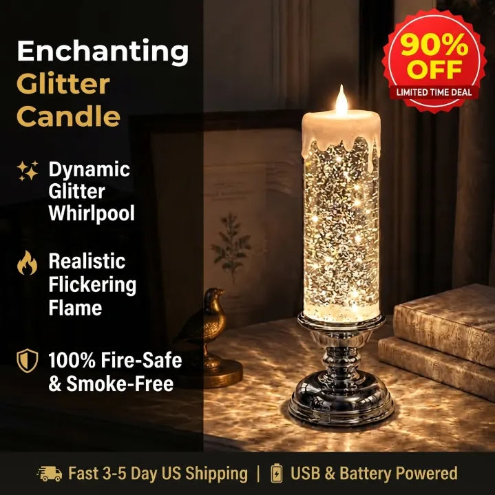 Magical Swirling Glitter LED Candle - Flameless Flickering Ambient Light with USB/Battery Power