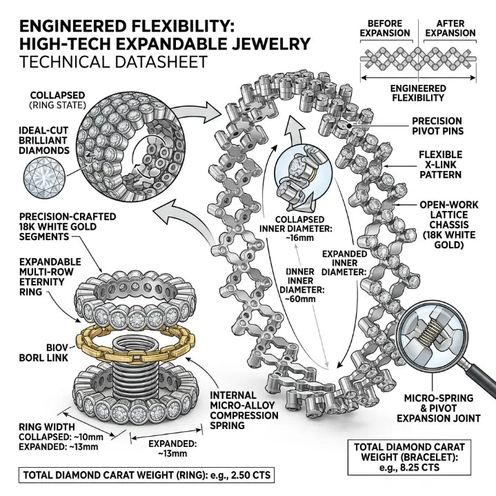 Transformable 2-in-1 Diamond Bracelet & Wide Ring in 18K White Gold--Last Day Sale-90% OFF🔥